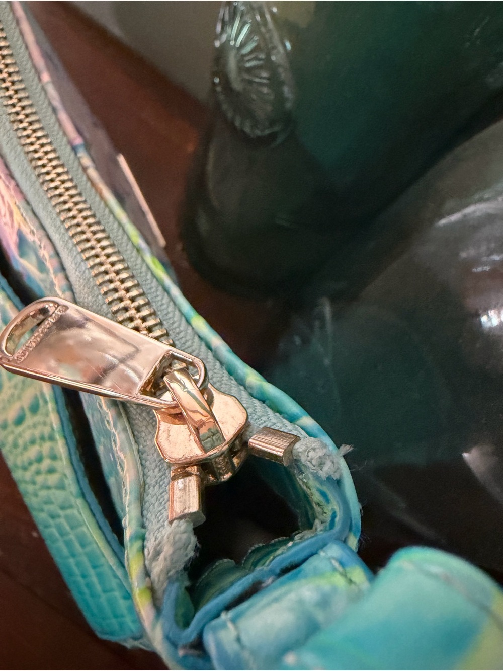 Brahmin ESME Cotton Candy Iridescent Turquoise Croc-Embossed Shoulder Bag - Picture 7 of 13